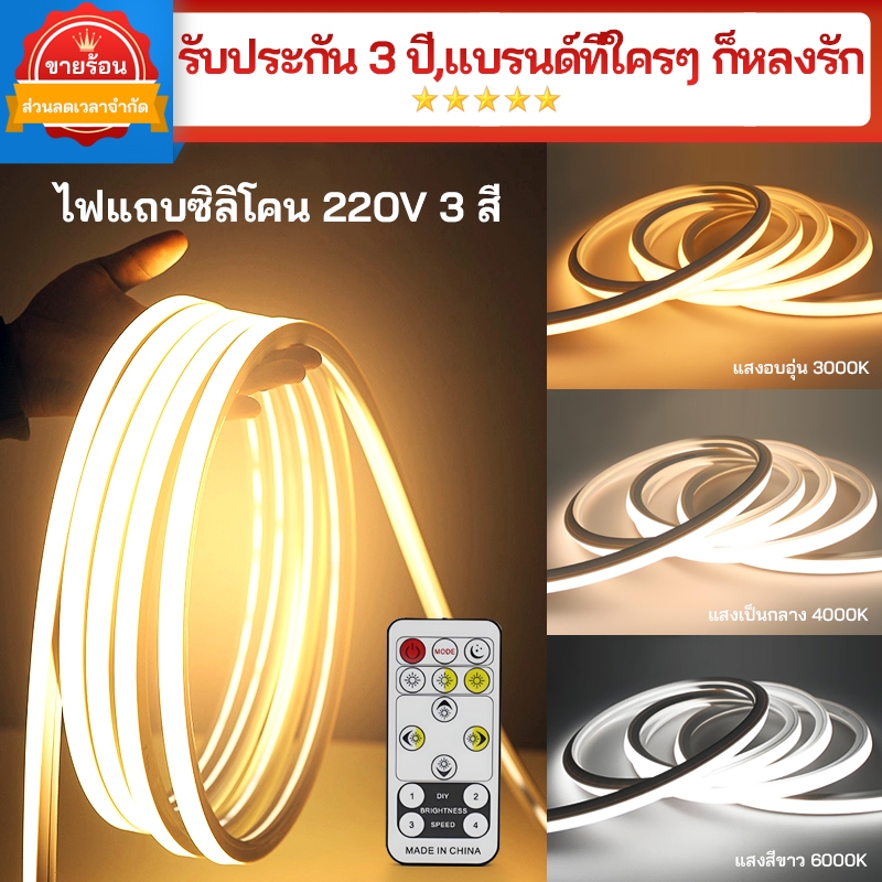 ไฟแถบ LED 3 สี + รีโมท กันน้ำ IP65 220V สำหรับสวน ในห้อง และระเบียง