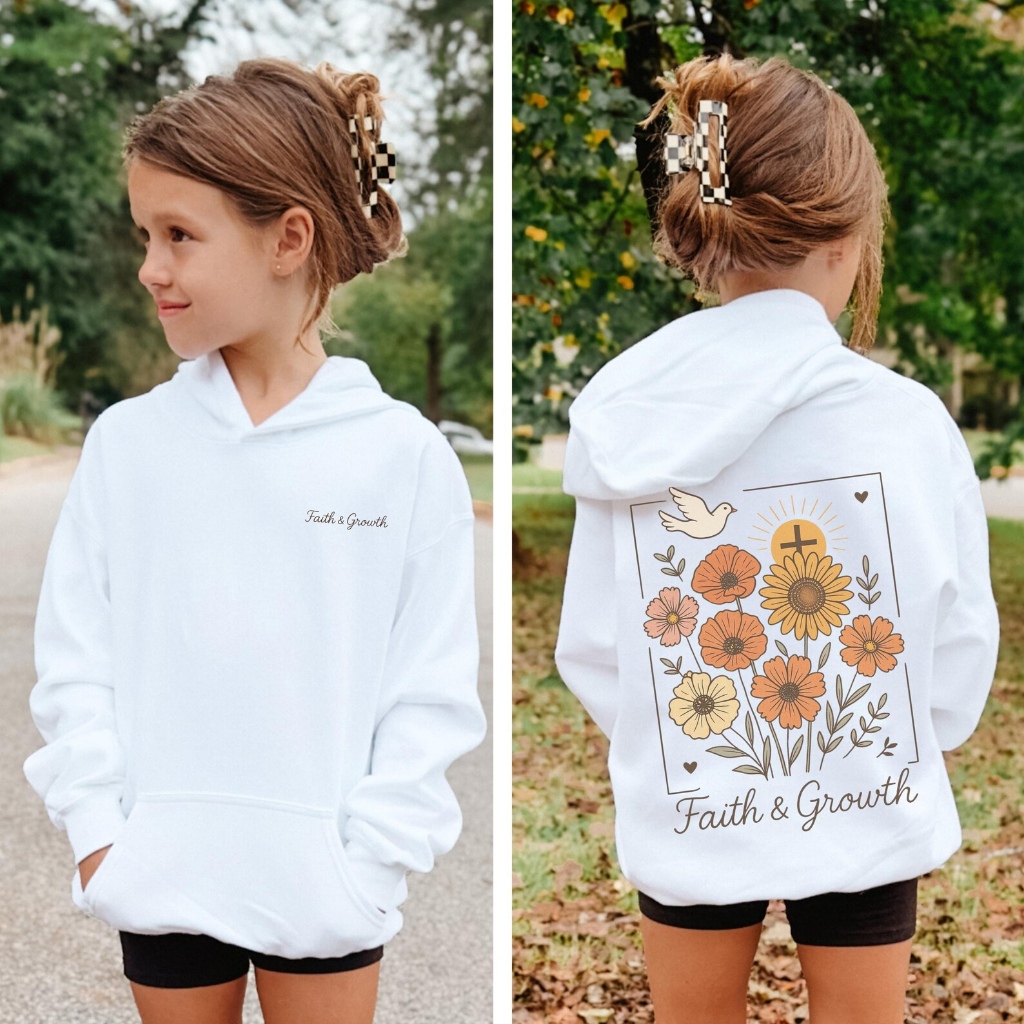 Faith And Growth Kids Hoodie, Christian Kids Hoodie Bible Verse Hoodie, Bible Verse Hoodie, Religiou