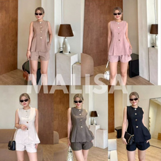 Malisa- ชุดเซ็ท 2 ชิ้นขาสั้น ชุดเซ็ทขาสั้นเสื้อสายเดี่ยวตัวย…