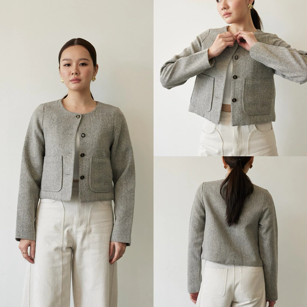 ** พร้อมส่ง ** Swana.ss -  Faye blazer crop top (S-7XL) 🌼🤍 เสื้อครอปเบเซอร์ ผ้าทวิตทอกระสอบ thumbnail 6