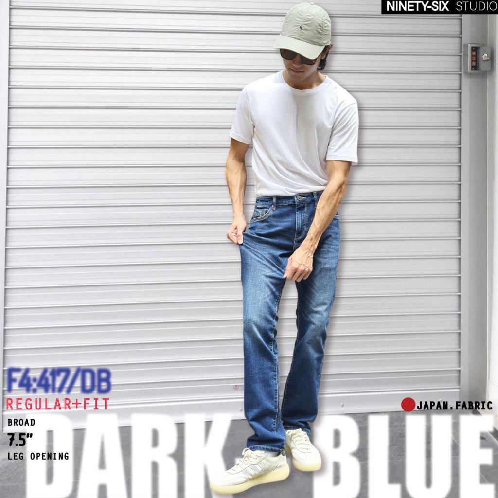 F4-417/DB   สีดาร์คบลู  กางเกงยีนส์ผ้ายืด ทรงกระบอกกลาง ปลายขา 7.5" REGULAR-FIT Man ผู้ชาย Jeans Clo