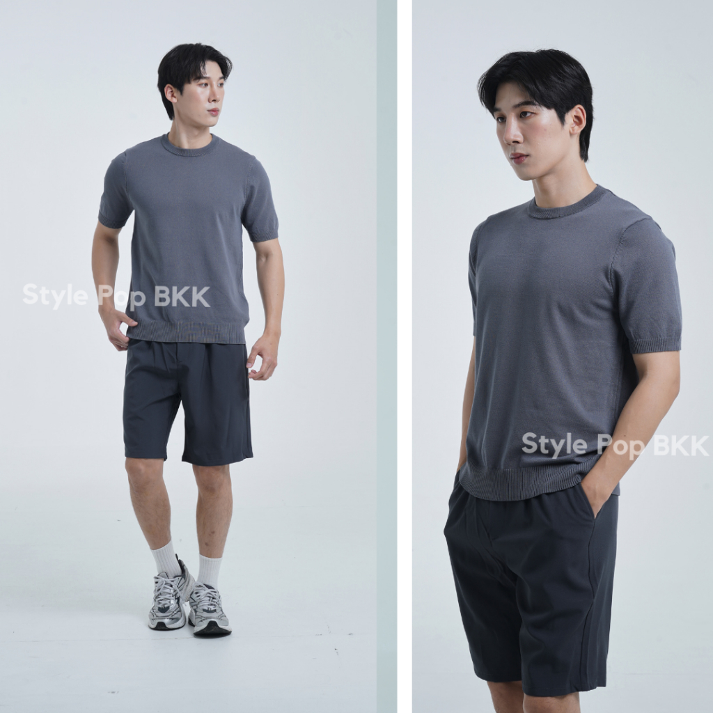 StylePop Brand เสื้อคอกลมทรงเกาลี เสื้อผู้ชาย ผ้าถัก (ผ้านุ่มใส่สบาย) Knit Polo Shirt STP810 รูปที่ 5