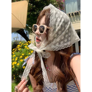 🌸OVP🌸 ผ้าคลุมผมตาข่ายลายดอกไม้ ผ้าโพกผม/ผูกเอวตาข่ายมีเชือกผูก