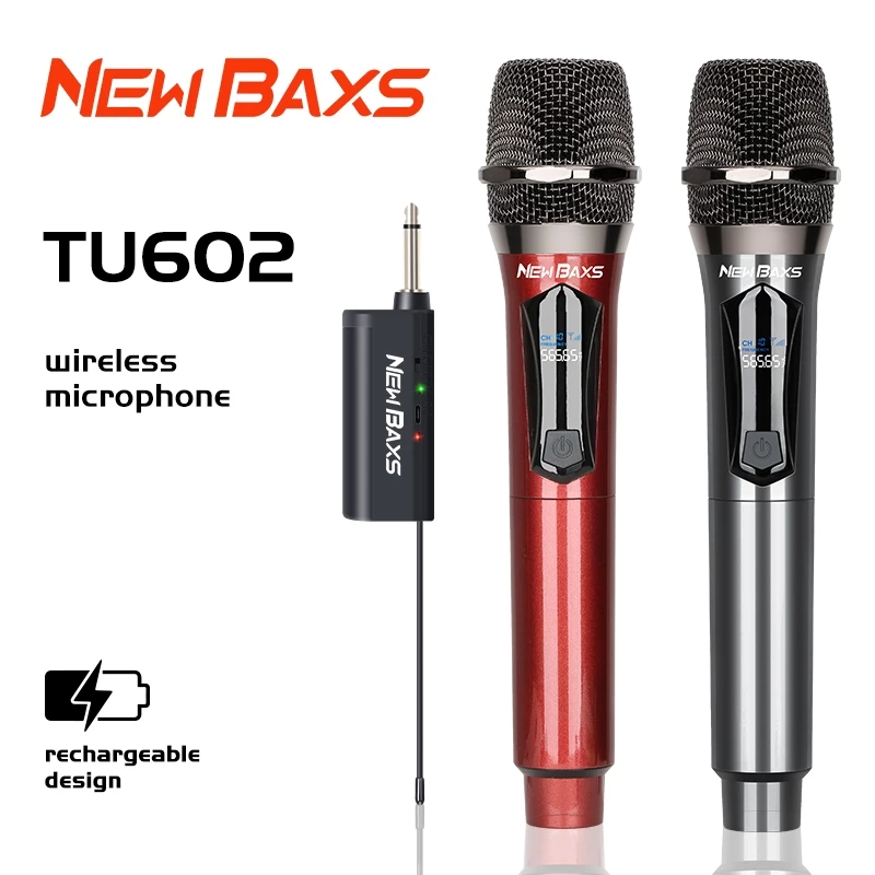 NEW BAXS [รุ่นอัพเกรดการชาร์จ] TU602/SU602/KP602 ไมโครโฟนไร้สาย UHF การชาร์จ 5V, Plug and Play 6.5 มม. ระยะรับ 50 ม. KTV