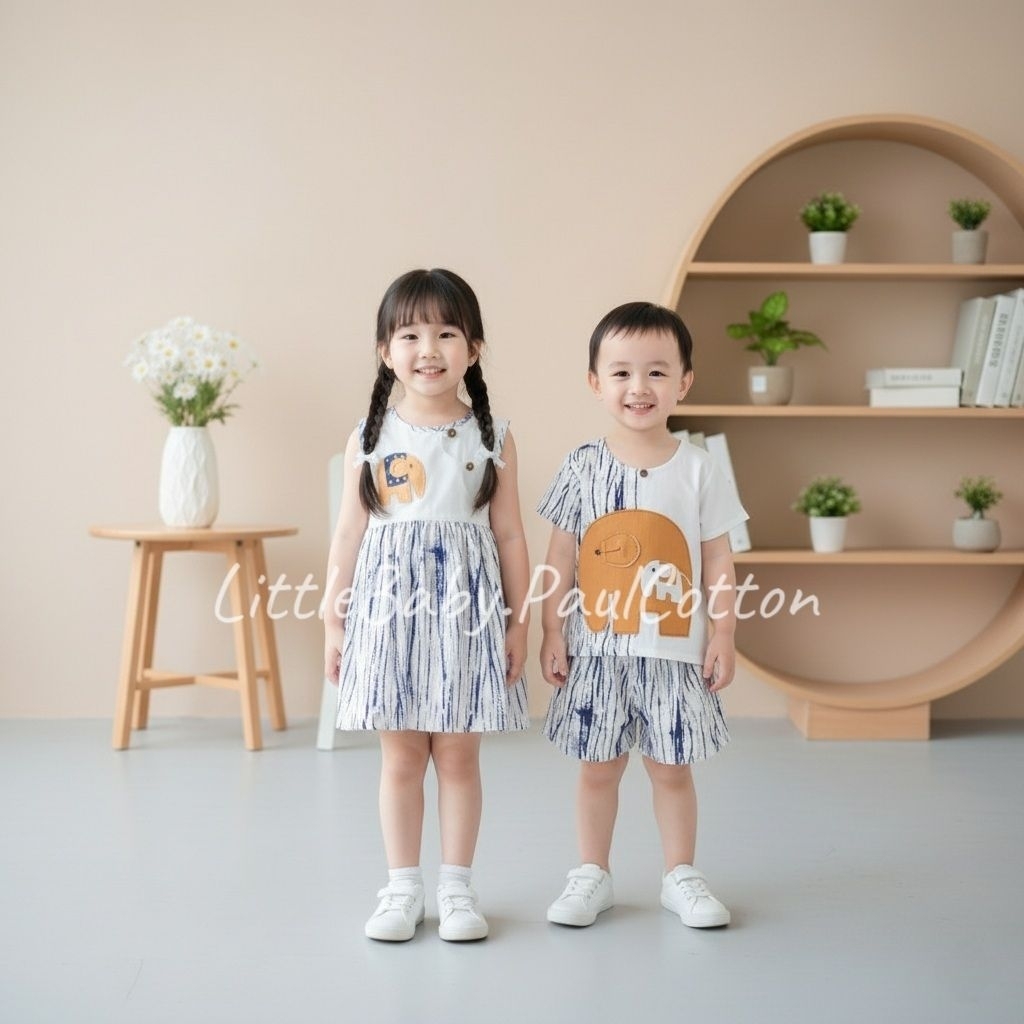 ชุดเซตคู่เด็กผู้ชายและเดรสเด็กผู้หญิง