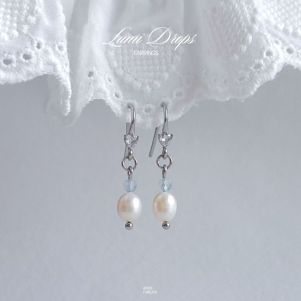 ares.nature - ต่างหูรุ่น Lumi drops เลือกหินเองได้ ต่างหูไข่มุก ต่างหูหิน