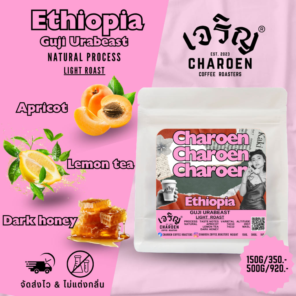 Charoen Coffee Roasters เมล็ดกาแฟ Ethiopia, Guji Urabeast, Natural, Light Roast