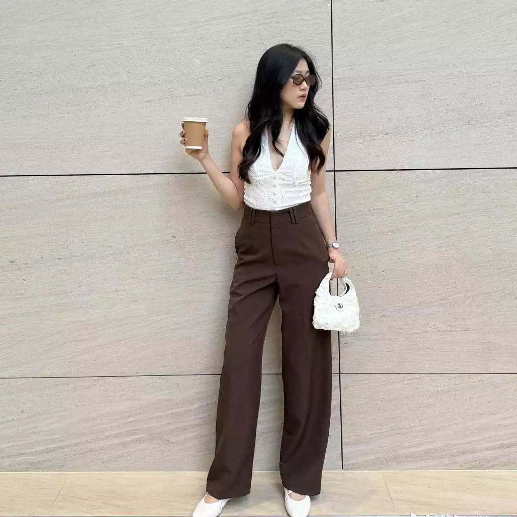 EMMA PANT | กางเกงขายาวเอวสูง หูคู่ เก็บพุงหมาน้อย ทรงกระบอกกลาง ใส่ทำงานได้