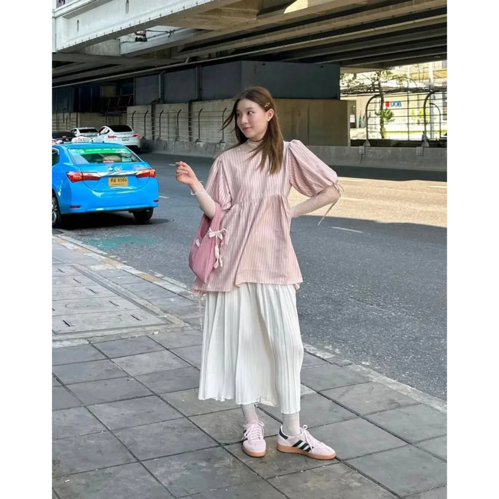 Pave bkk 🌳 IRIS Top Pink-stripe sz.S 🔴 มือ2 ไม่มีตำหนิ