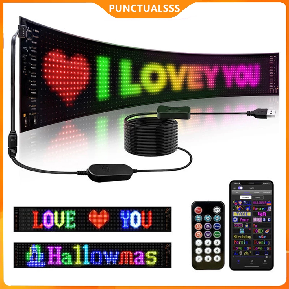 แผงเมทริกซ์ LED หน้าจอแสดงผล LED ป้ายรถภาพเคลื่อนไหว LED แผงพิกเซลเมทริกซ์ LED ยืดหยุ่นแอพบลูทูธรีโมทคอนโทรล 5V USB LED