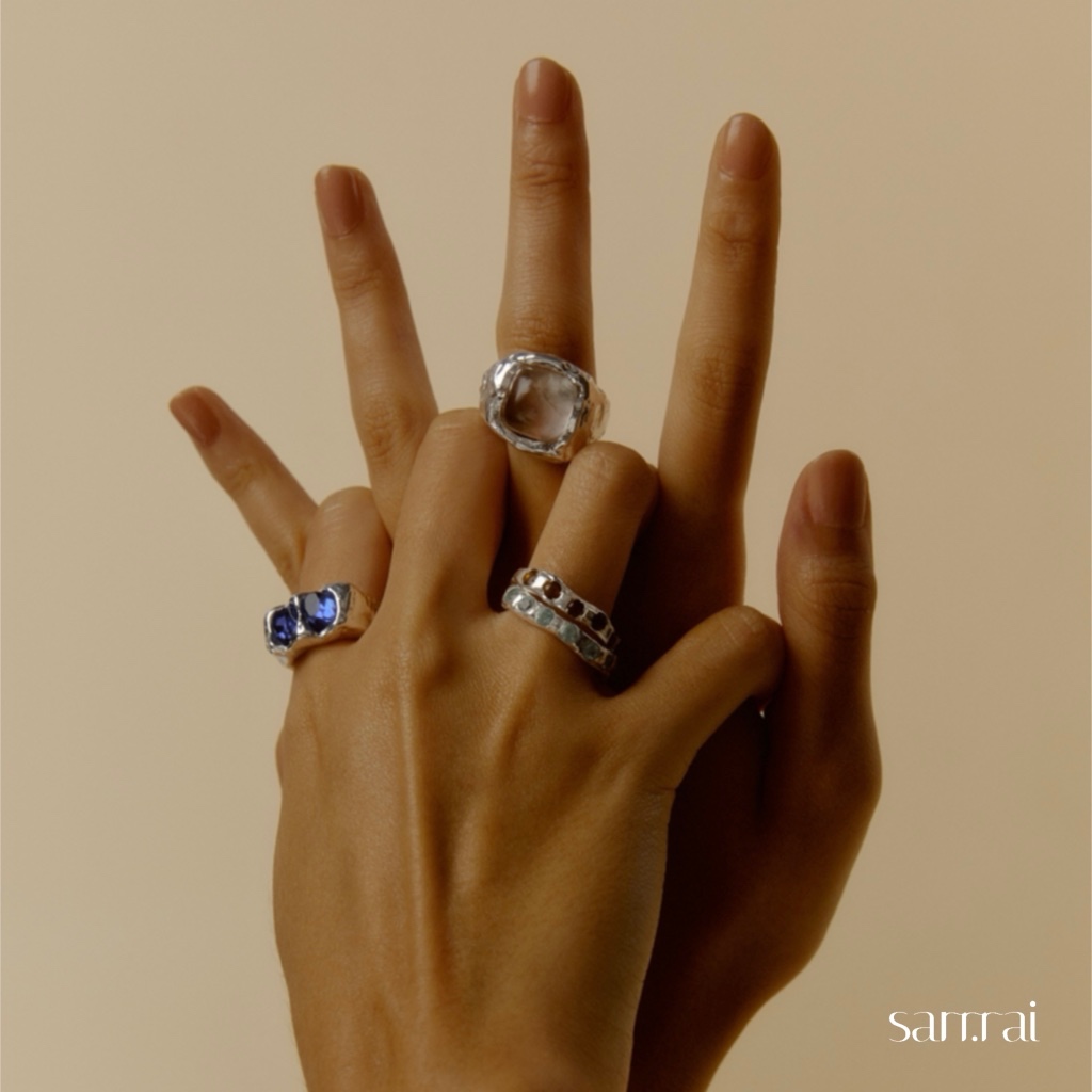 Sarr.rai, Mine Plenty Bling Ring Silver925, fresh water pearl, glass mable (Pre-order 7-14 days)