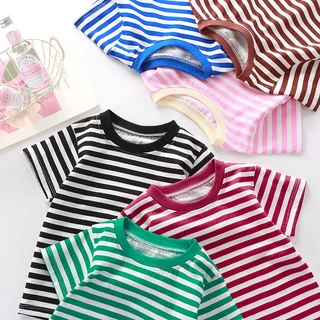 Mini Monarch เสื้อยืดเด็กสไตล์เกาหลี ลายทาง โทนสีพาสเทล สุดนุ่ม T-Shirt เด็กเล็ก น่ารัก