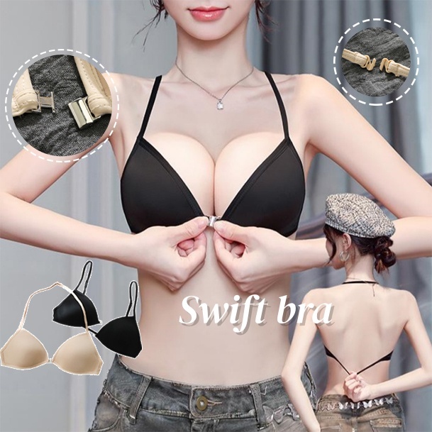 🌸Swift Bra🌸เสื้อชั้นในทรงสามเหลี่ยมคัพเล็ก ใส่ได้ 3 แบบ เนื้อนุ่ม ไร้ตะเข็บ ตะขอหน้า สวมใส่สบาย