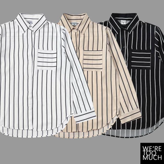 WERETOOMUCH เสื้อเชิ้ตลายทาง คอปก แขนยาว อก 36-44 ทรง Basic ผ้าไหมอิตาลี นุ่ม พริ้ว ใส่สบาย