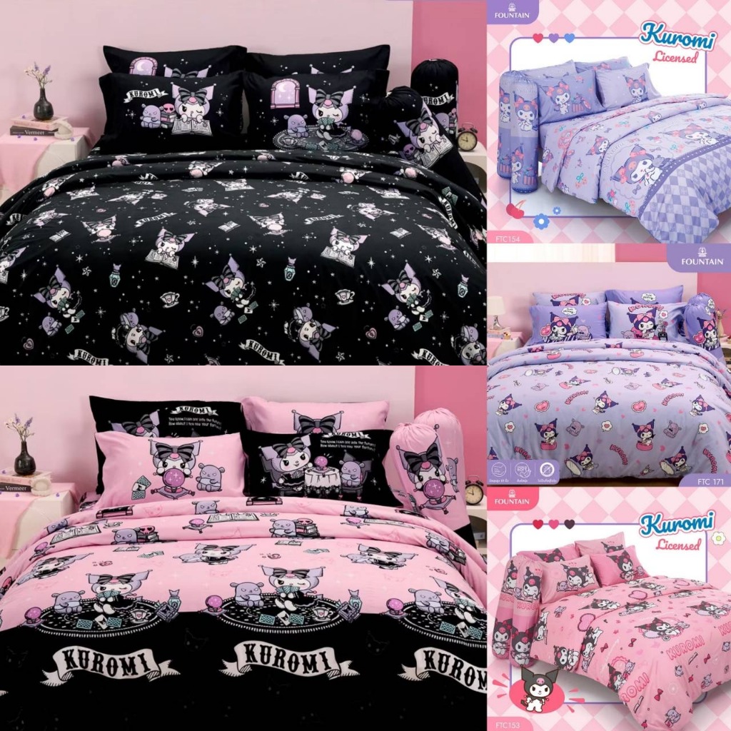 Kuromi : ผ้าปูที่นอน (ไม่รวมผ้านวม) ลายคุโรมิ แบรนด์Fountain ในเครือJessica By Bedtique