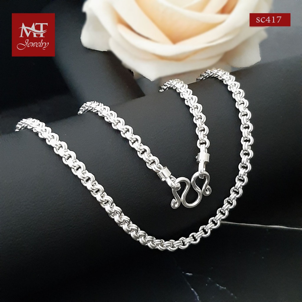 MT สร้อยคอเงินแท้ ห่วงคู่ กว้าง 3.8 -4 มม ยาว 24 26 นิ้ว ห้อยพระ 3 5 องค์ (sc417) MT Jewelry มณีธารา