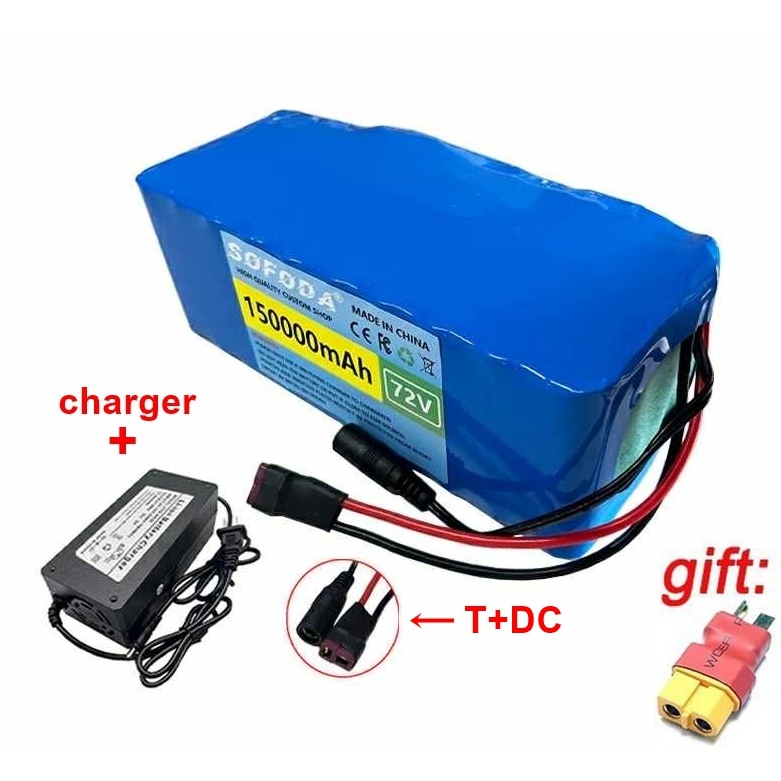 แบตเตอรี่ลิเธียม 72V 60AH/100AH/150AH  แบตเตอรี่ 2000W E-bike 84V BMS + charger มอเตอร์ไซค์ไฟฟ้า  สก