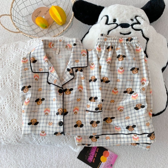 (พร้อมส่งจากไทย) ชุดนอน ลายสุดน่ารัก ผ้าไหมญี่ปุ่น แขนสั้นขาสั้น ใส่สบาย ไม่ร้อน