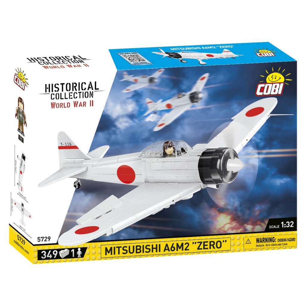 COBI 5729 Mitsubishi A6M2 "Zero-Sen" WWII Aircraft Military Bricks Made in Poland EU Compatible with