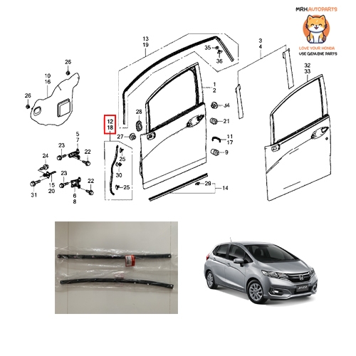 ยางขอบประตูหน้า Honda Jazz GK 2014-2020 แท้ศูนย์ ราคาต่อ 1 ข้าง