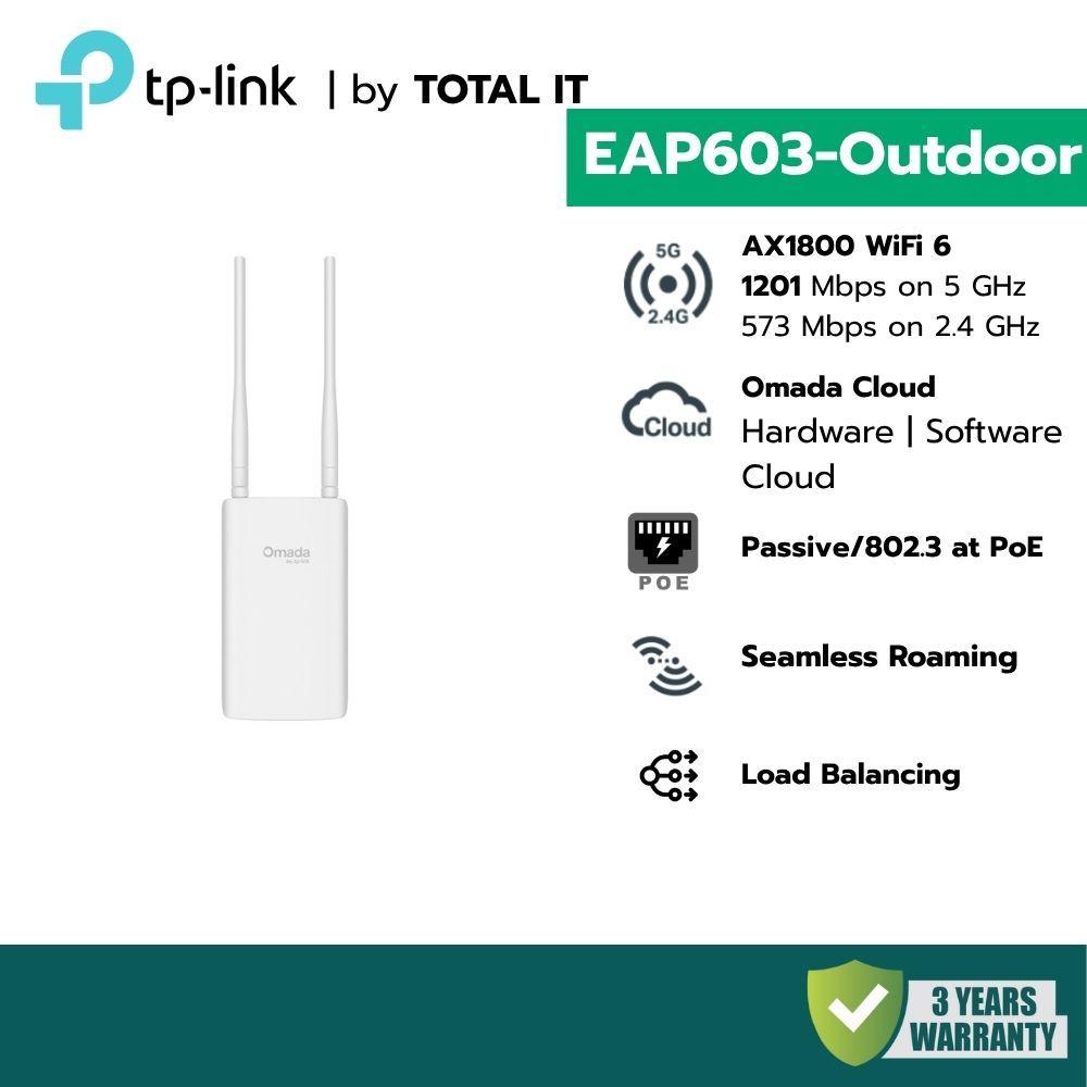 TP-LINK EAP603-Outdoor Access Point Wi-Fi 6 AX1800 Outdoor กันน้ำ IP66 ระยะไกล รองรับ PoE+