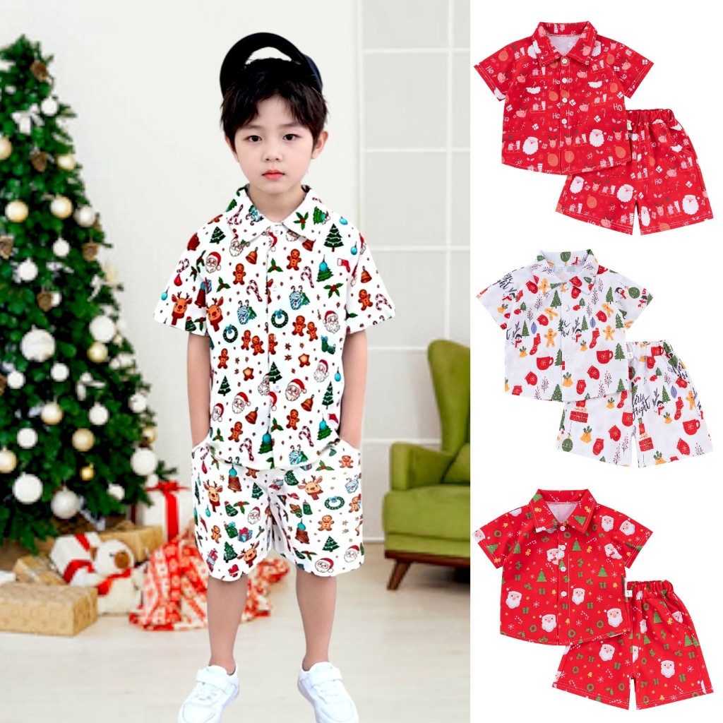 ส่งจากไทย ชุดเด็กChristmas2025 เสื้อผ้าเด็กลายคริสต์มาส เสื้อ+กางเกงเด็ก