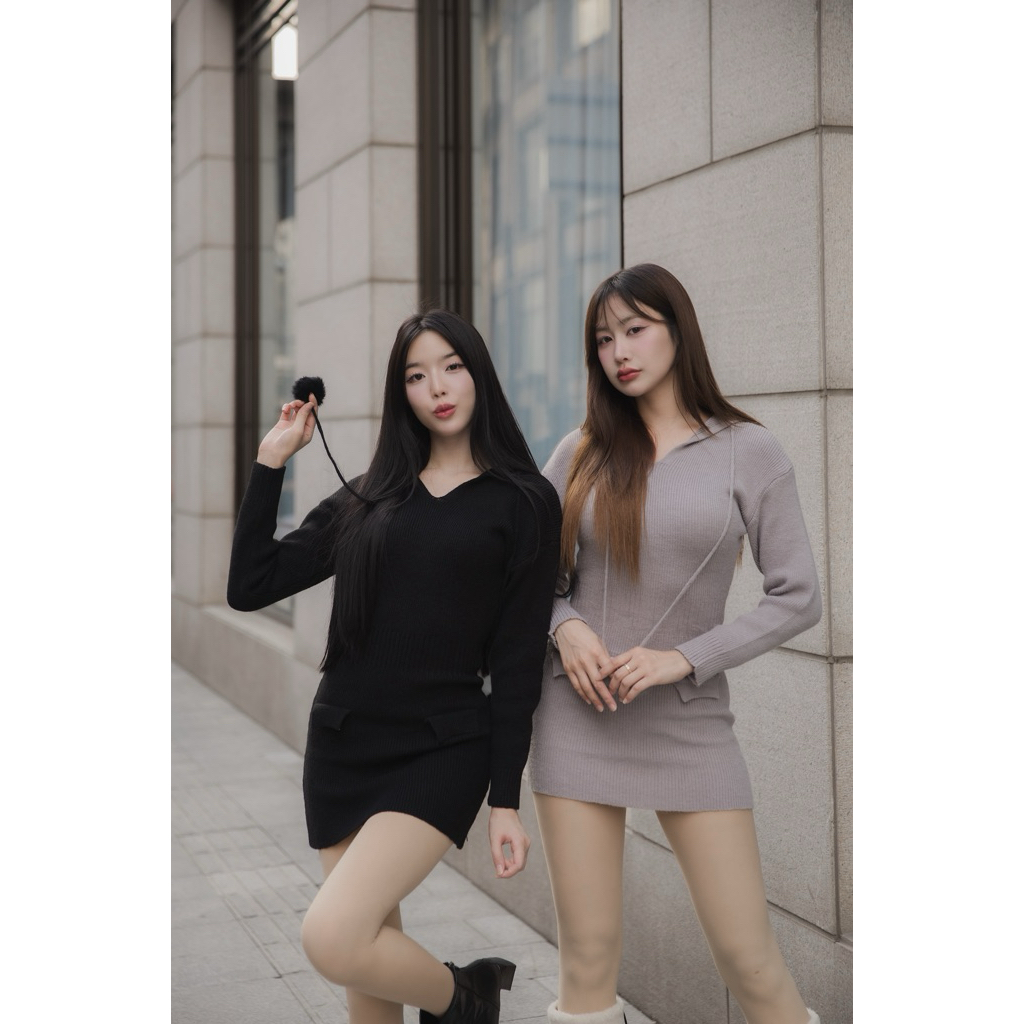 𝑯𝒐𝒐𝒅𝒊𝒆 𝒑𝒐𝒎 𝒑𝒐𝒎 𝒅𝒓𝒆𝒔𝒔 เดรสไหมพรมเข้ารูป