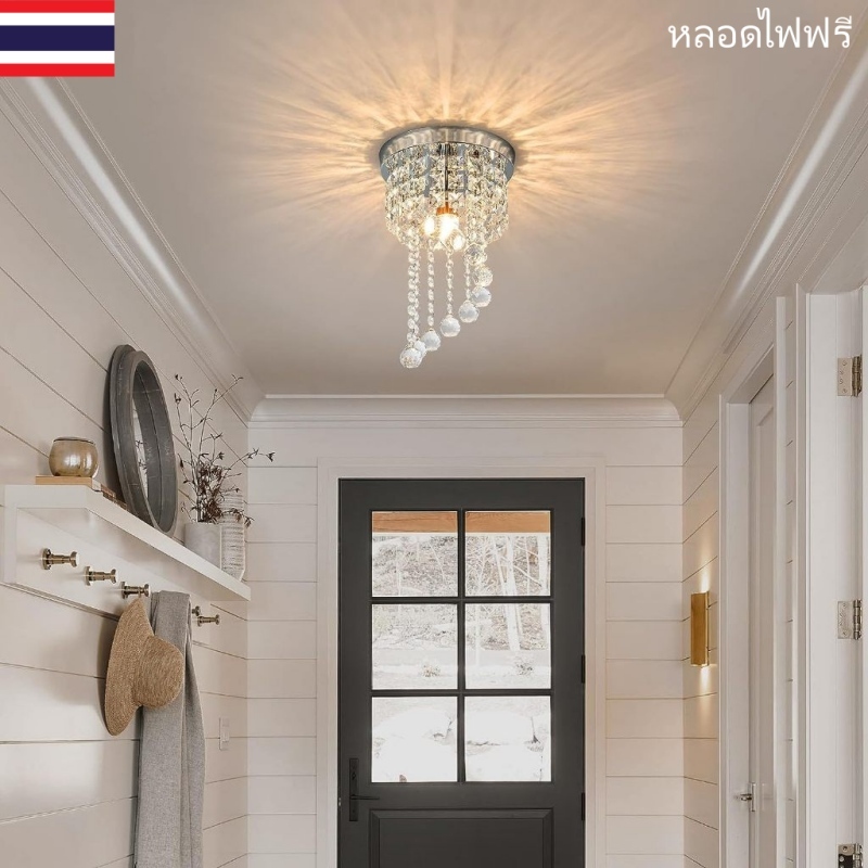 E14 โคมไฟเพดานคริสตัล โคมไฟเพด านมินิมอล ไฟแต่งห้อง โคมไฟห้องนอนส ไตล์เอสเธติก  (หลอดไฟฟรี )