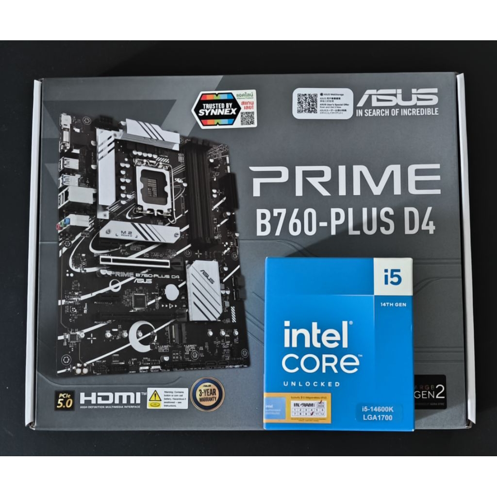 มือ1 Intel Core-i5 14600K + Asus Prime B760 Plus D4 DDR4 set
