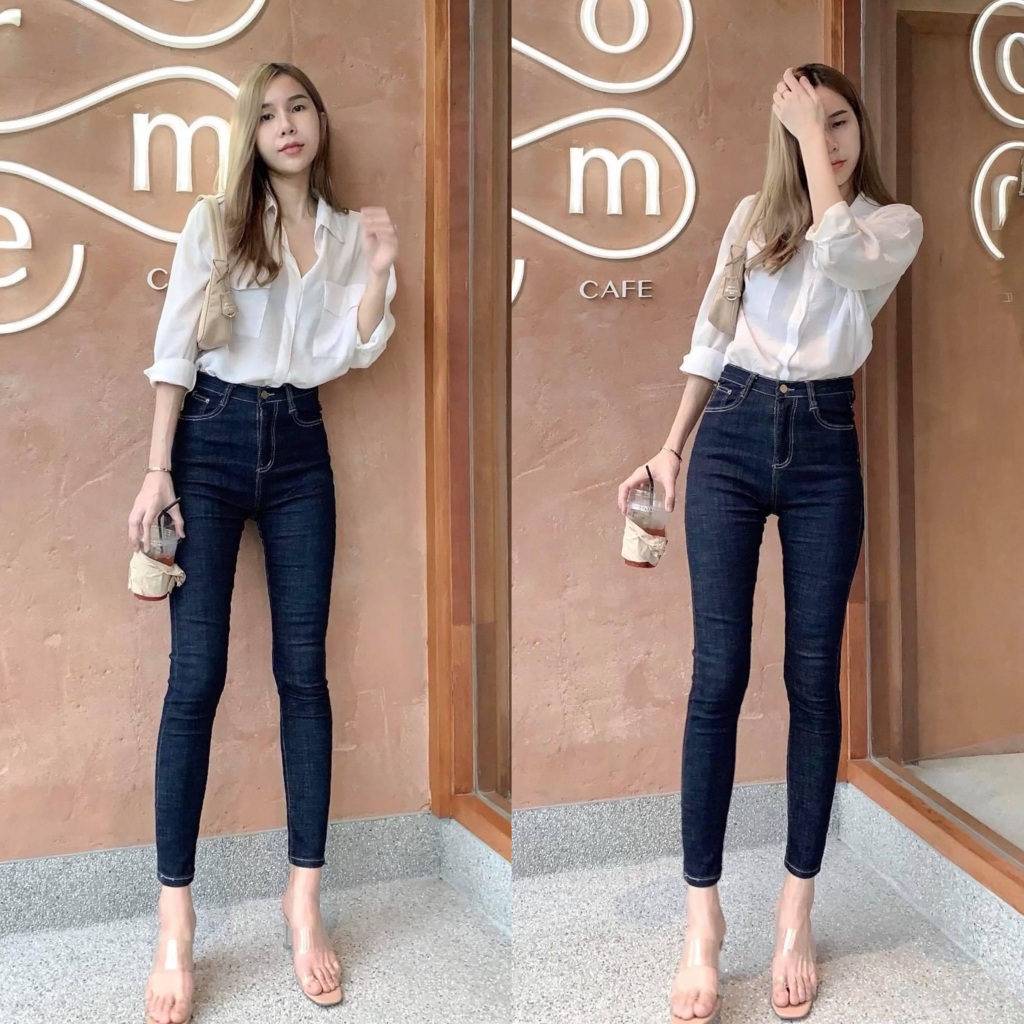 BLUEDA - กางเกงยีนส์ขาเดฟ เอวสูง ใส่แล้วขาดูเรียวยาว เก็บทรงสวยมาก