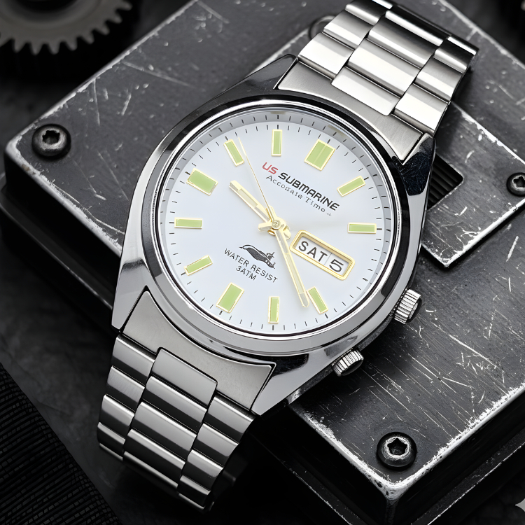 US SUBMARINE นาฬิกาข้อมือผู้ชาย สายสแตนเลส กันน้ำ 100% วันที่ สัปดาห์