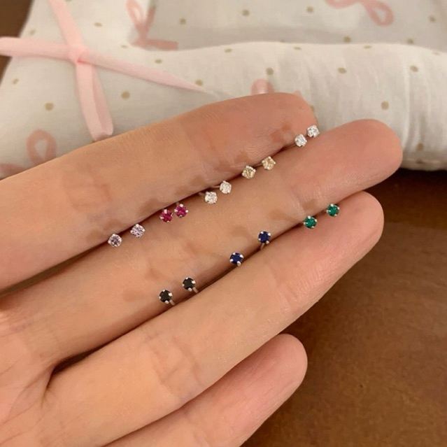 🩷 มีส่งด่วน🩷 s999 ต่างหูเงิน ต่างหูเพชรเม็ดเล็ก 1คู่ พร้อมส่ง