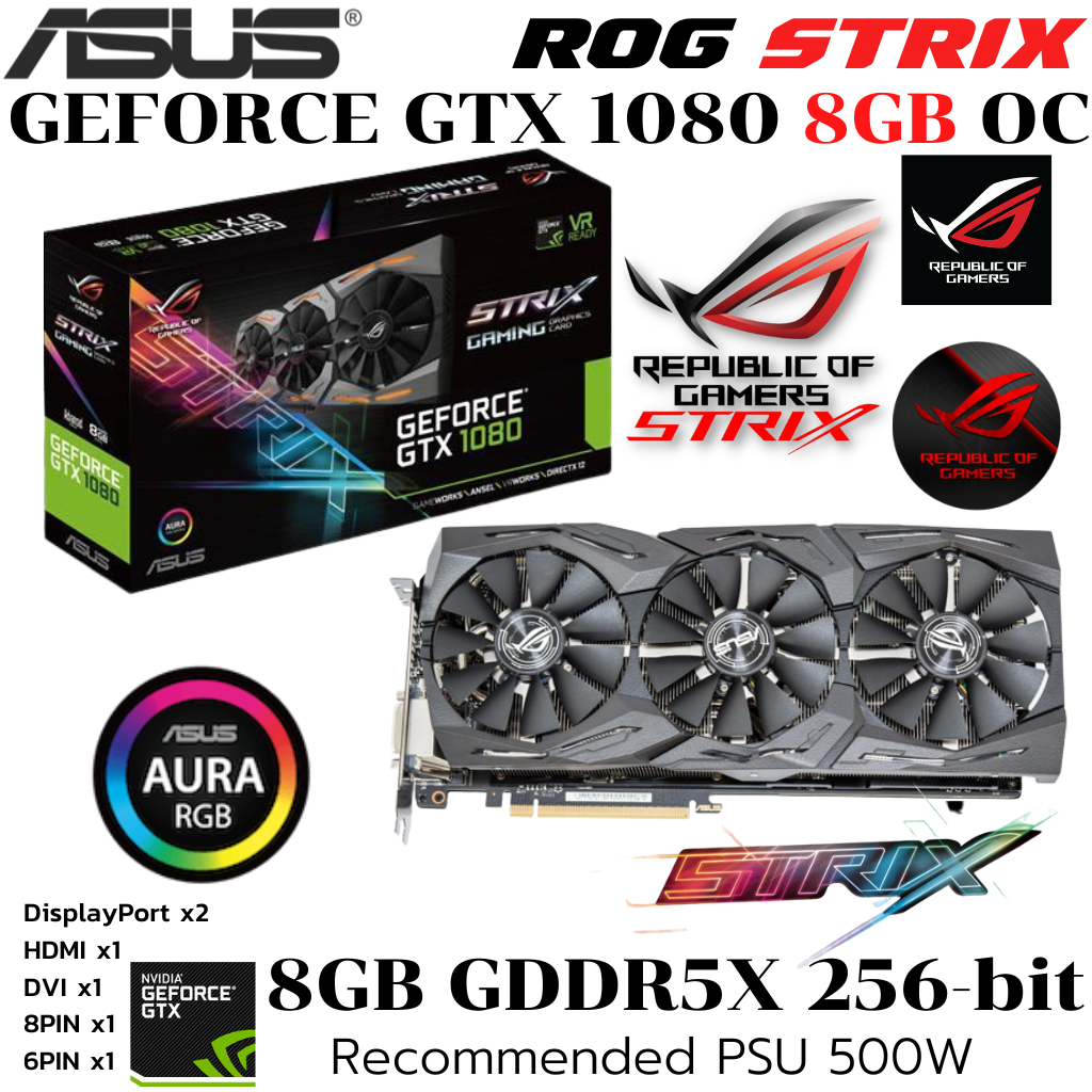 VGA (การ์ดแสดงผล) ASUS ROG STRIX-GTX1080 8GB OC GAMING