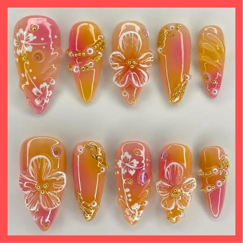 【สินค้าใหม่DD971] พร้อมส่งในไทย แฟลชเจาะเล็บปลอม เล็บปลอมกันน้ำ กล่องละ 24 ชิ้น เล็บปลอมสำเร็จรูป