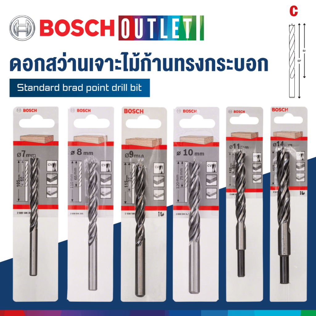 BOSCH ดอกสว่านเจาะไม้ก้านทรงกระบอก ขนาด 3-14 มม. ราคา ถูกที่สุด ดีลบีเคเค แกลเลอรีภาพที่ 2