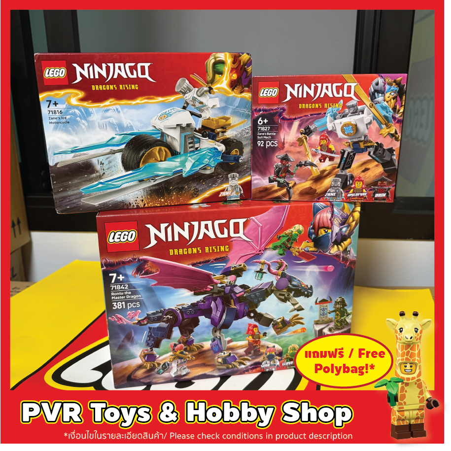 LEGO® 71816 71827 71842 Ninjago Zane's Ice Motorcycle Zane's Battle Suit Mech Rontu the Master Drago