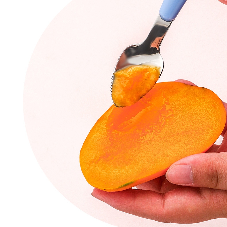 ช้อนซิลิโคน ด้ามเดียว 2 หน้าที่ ขูดผลไม้-ป้อนลูกน้อย ปลอดภัย 100% 304สแตนเลส + ซิลิโคนนิ่ม พร้อมที่เก็บ 3สี - รูปที่ 3