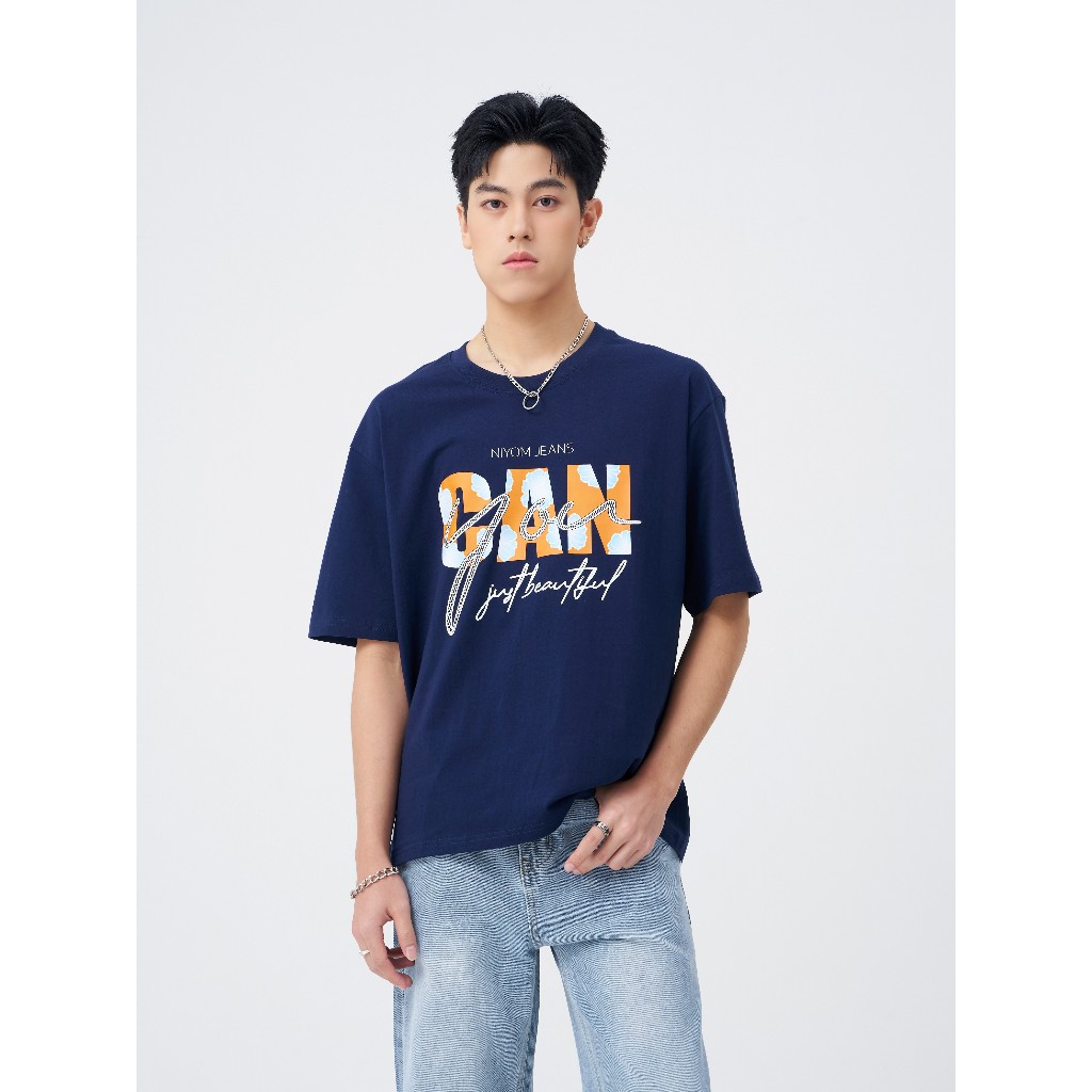 Niyom Jeans collection INDIGO : เสื้อยืด Oversize รุ่น TSO-103 สกรีนลาย ผ้าCotton ผ้ายืด