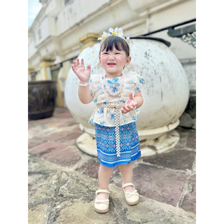 ชุดไทยเด็กผู้หญิง ผ้าฉลู+ลูกไม้ 🌷ลายกุหลาบ 🌷สุดน่ารัก🌷 เสื้อ+ผ้าถุง