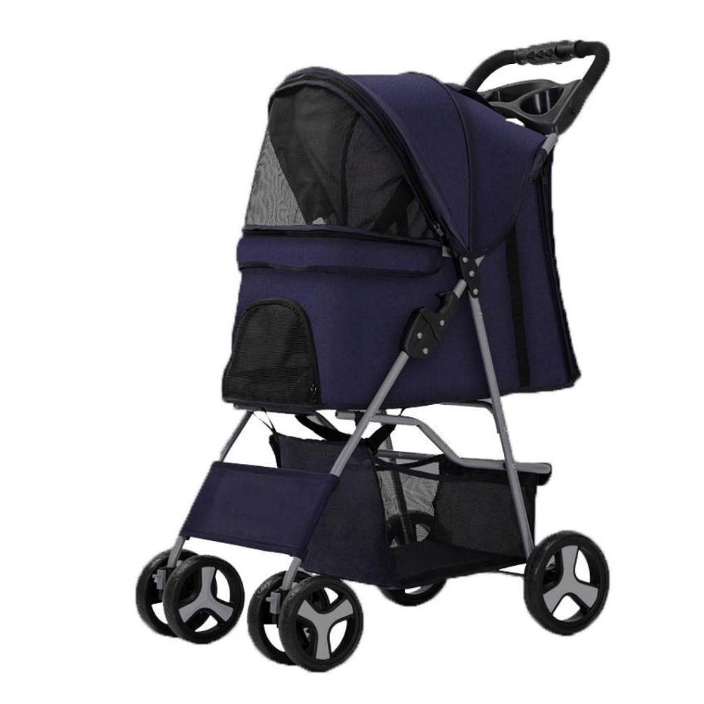 รถเข็นสัตว์เลี้ยง รถเข็นสุนัข ล้อหมุน 360 องศา บังคับง่าย ด้านบนมีหลังคาพับได้ สำหรับกันแดด รับน้ำหนัก 15 กก. - รูปที่ 6