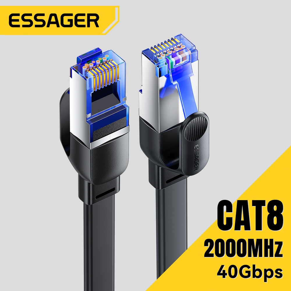 Essager CAT8 2000MHz สายเคเบิลอีเธอร์เน็ต ส่งข้อมูลความเร็วสูง 40Gbps, 0.5-10 ม