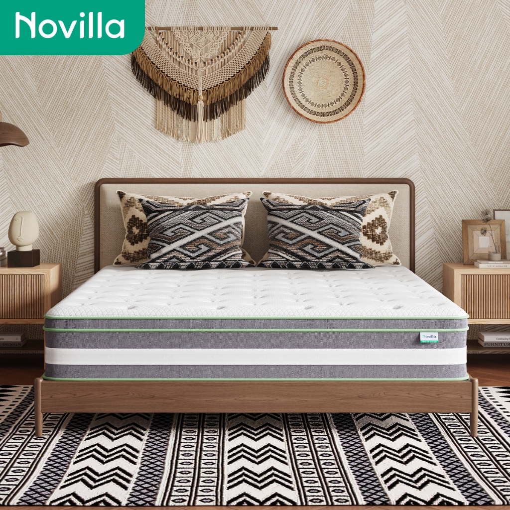 Novilla ที่นอนยางพาราแท้ 100% ผ้าไหมเย็น สปริงพ็อกเก็ต รองรับกระดูกสันหลัง บรรเทาปวดหลัง หนา 8/12 นิ