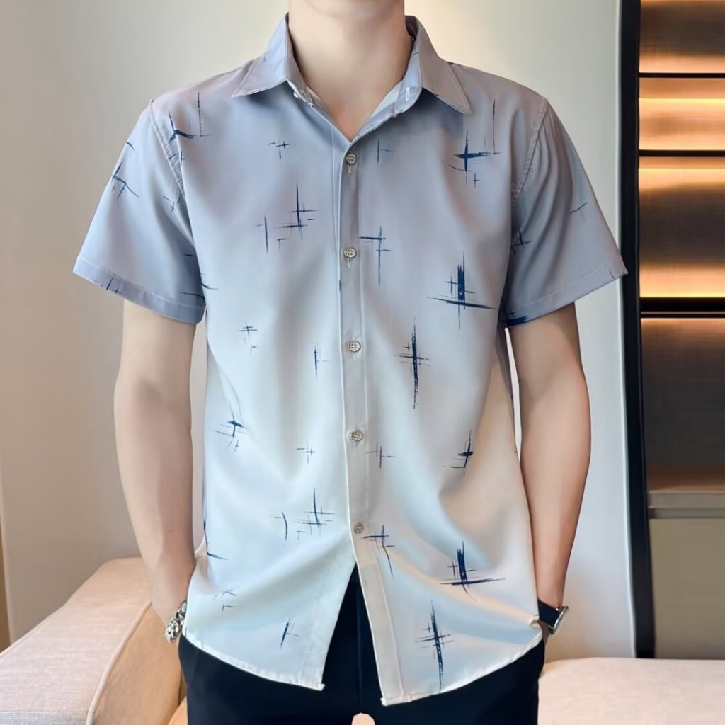 เสื้อเชิ้ตแขนสั้นคอกลมผ้าใยสังเคราะห์มีสองสี M - 3 XL - รูปที่ 6