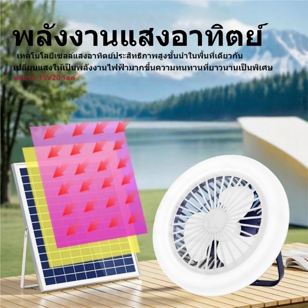 【ประหยัดไฟ 0บาท】8นิ้ว พัดลมโซล่า พัดลมพกพา พัดลมตั้งแคมป์ solar fan พับได้ พัดลม พัดลมโซลาร์เซลล์