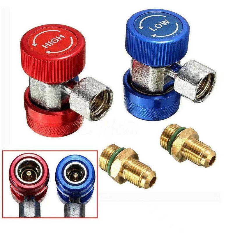 คอปเปอร์ เติมน้ำยาแอร์ R134a (สีน้ำเงิน+สีแดง) แพคคู่ AC Coupler R134a High + Low side ชุดคอปเปอร์ คอปเปอร์แอร์ หัวเติมน