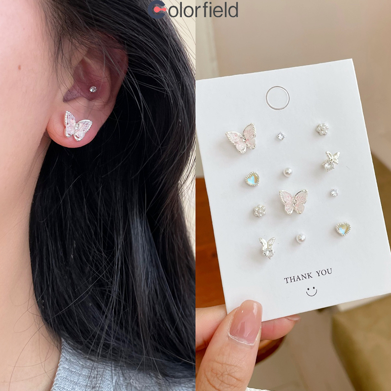 Colorfield ชุดต่างหูสตั๊ดS925 หลากสี ประดับโบว์ดอกไม้ ระดับไฮเอนด์ ละเอียดอ่อน ไม่ทําให้แพ้ง่าย เครื่องประดับแฟชั่น-COD