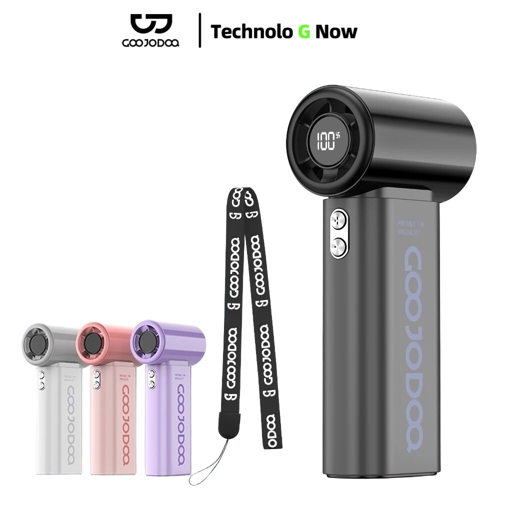 GOOJODOQ Gfs007 พัดลมพกพา 4000mah พัดลม Type C พร้อมจอแสดงผล พัดลมไอเย็น 100 ระดับ พัดลมมือถือ