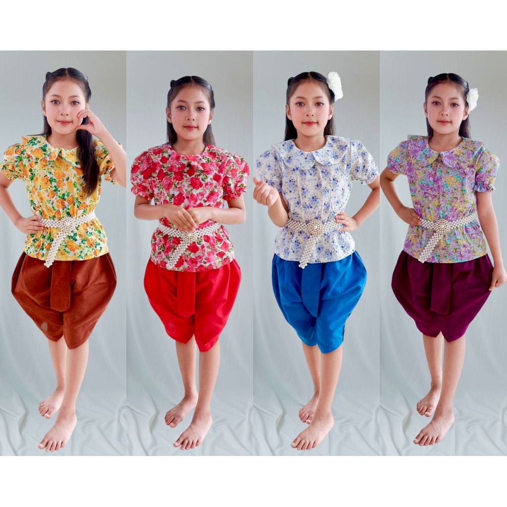 ชุดไทยเด็กหญิงคอบัวพิมพ์ทอง เซ็ต 2 ชิ้น (ไม่รวมเครื่องประดับ)
