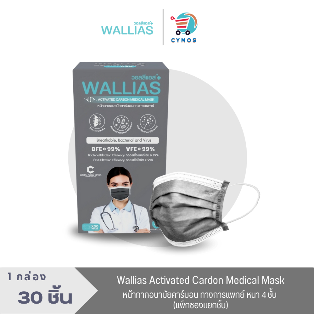 แมสก์คาร์บอน วอลลีแอส Wallias หนา 4 ชั้น  ป้องกันได้ถึง 4 ชั้น ( รุ่นใหม่! )กรองฝุ่น PM2.5กรองเชื้อ รูปที่ 7