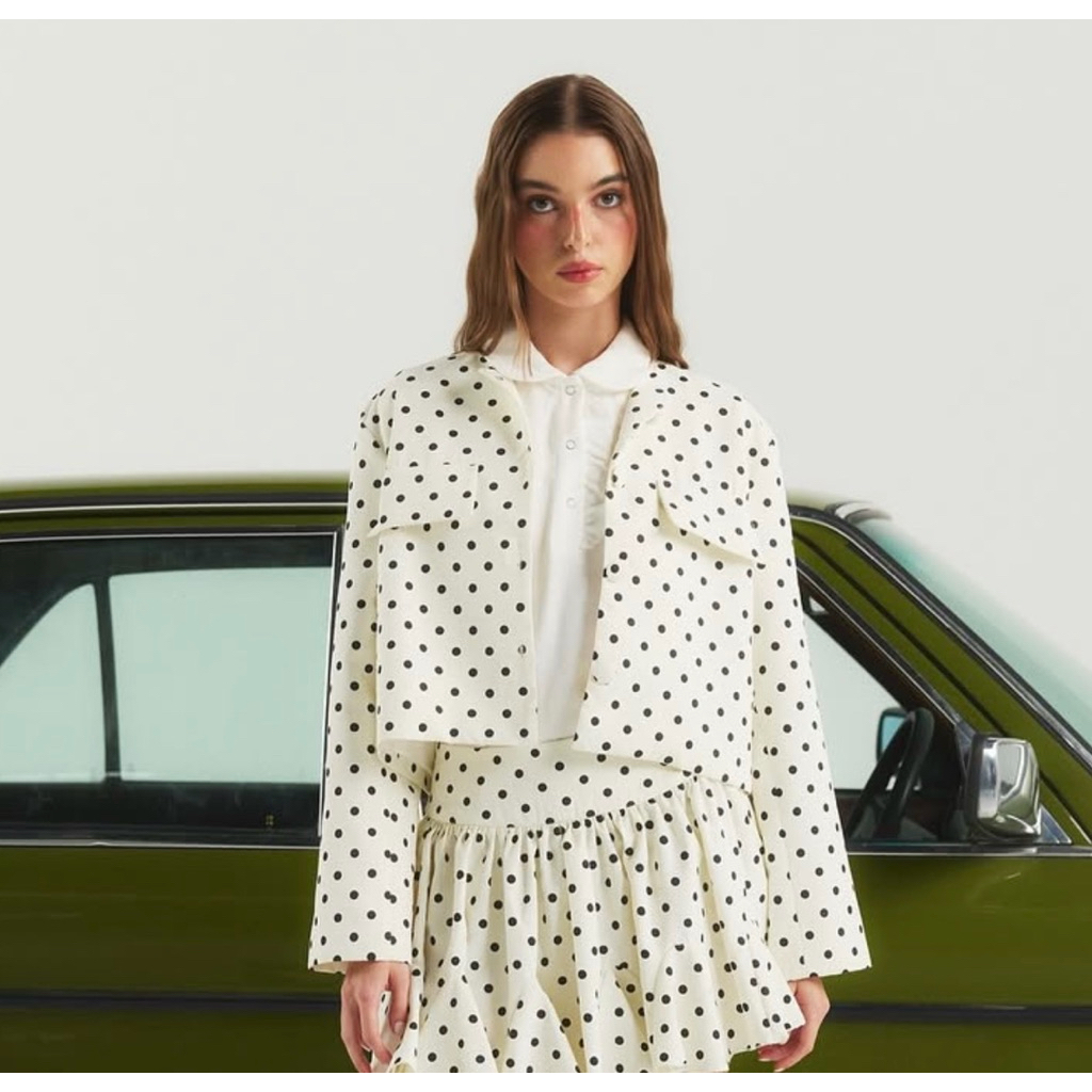 etoile BNK brand เสื้อคลุมลายจุด MILAN TWEED JACKET สี polka white ใหม่ป้ายห้อย